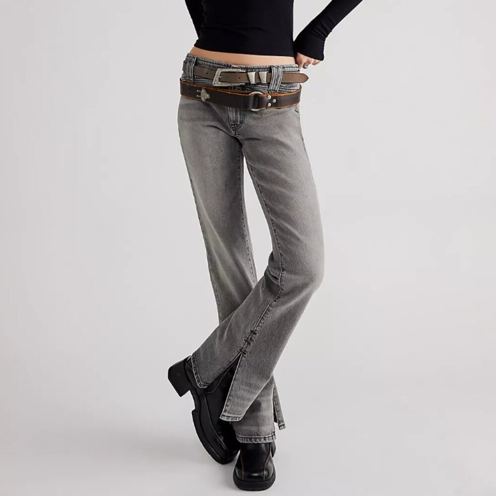 Free‎ People Stillwater Low-Rise Slim Flare Jeans 32 Charcoal Grey